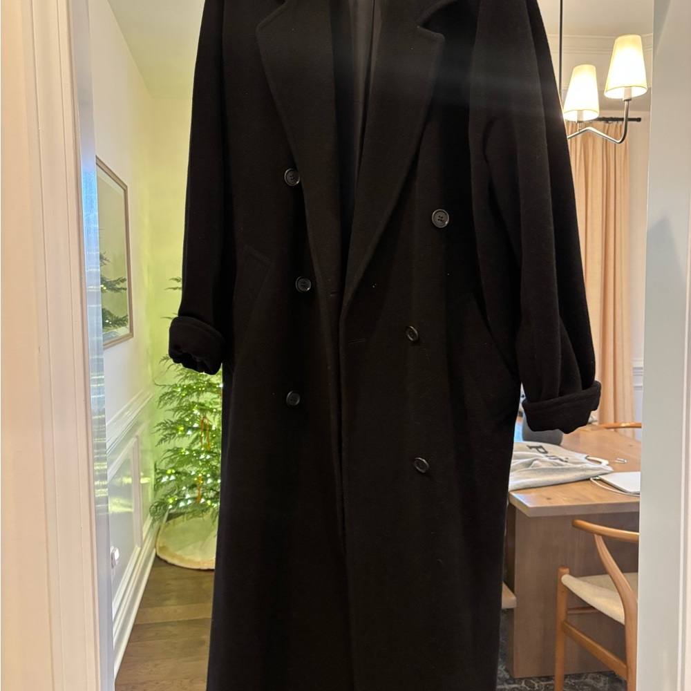 London Fog Classic Black Double-Breasted Wool Coat